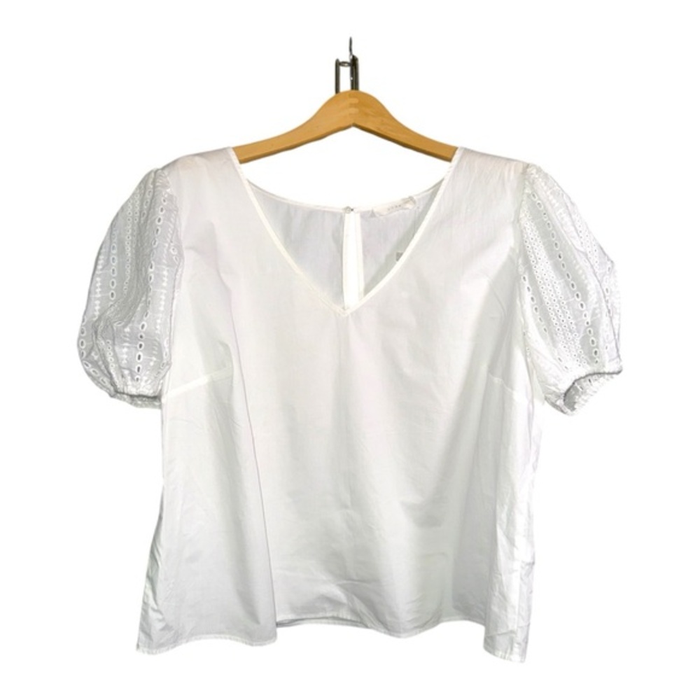 Lush White Eyelet Puff Sleeve V Neck Cotton Blouse Size 2X Romantic Cottagecore
